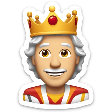 Older white guy with shoulder length grey hair in a Burger King crown smiling  sticker