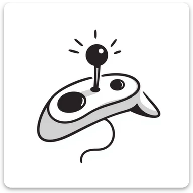 A hand-drawn sketch of a joystick controller with action lines sticker