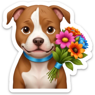 pitbull dog holding flowers sticker