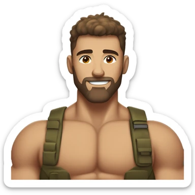 White skin, Shirtless, furry, brown hairy chest, Bodybuilder, biceps, military haircut sticker