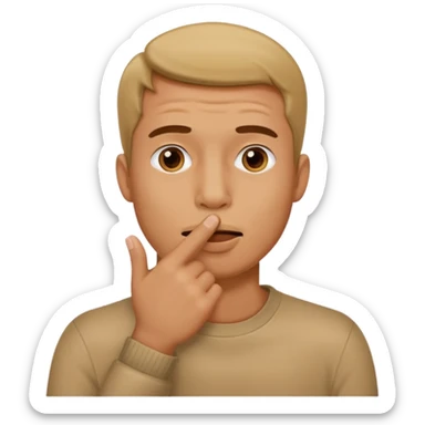 man showing shh to be quiet covering his mouth with finger sticker