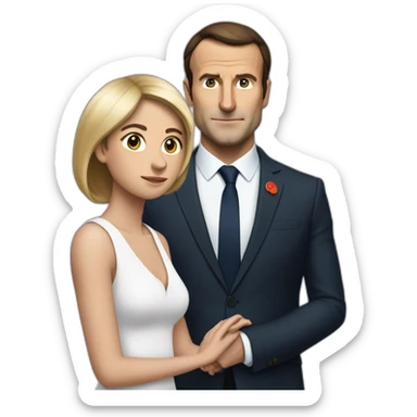 Macron torse nu avec sa tête et sa femme qui le regarde sticker