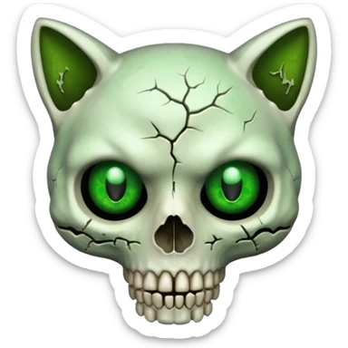 Zombie cat skull with green eyes sticker