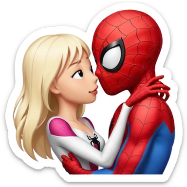 Spiderman and Spider-Gwen kissing, close-up, cute and expressive, emoji style sticker