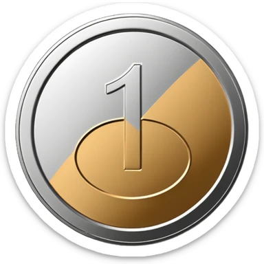 Emoji icon of a metal coin with engraved number 1, minimalist style, isolated, only metal color sticker