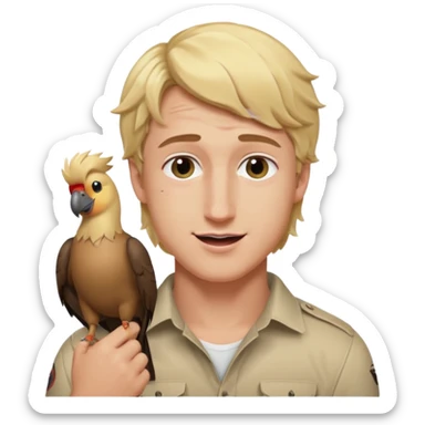 Logan Paul emoji, holding a Maverick bird, winking, blonde hair sticker
