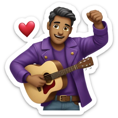 Hombre feliz abrazando corazon morado sticker