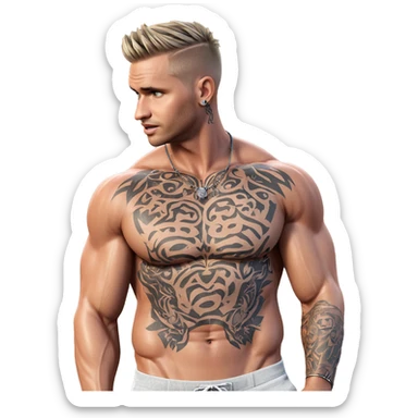 muscular man outdoors with tattoo sticker