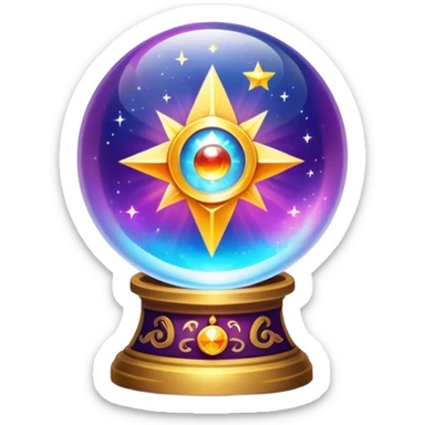 A vibrant, mystical icon symbolizing fortune telling and esotericism. Include elements like a crystal ball, tarot cards, stars, and mystical symbols with a glowing, ethereal feel. The design should be colorful, eye-catching, and evoke a sense of magic and mystery. sticker