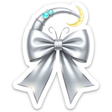 Elegant silver bow with glowing string, crescent-moon motifs. sticker