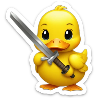 A yellow duck with a katana sticker