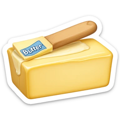 Create an image with butter and text in front that says butter  sticker
