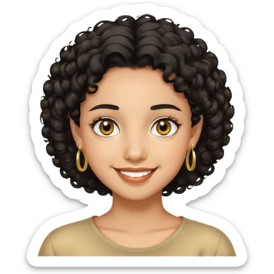 Girl showing happiness, medium skin tone, short curly black hair, gold earrings, hazel eyes sticker