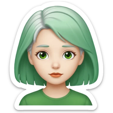 girl with white hair and green hair clip sticker