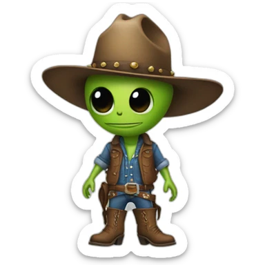 alien wearing a cowboy hat and boots sticker