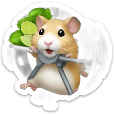 hamster running on a wheel drinking mojito sticker