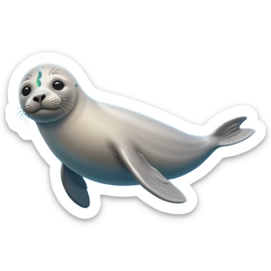 A 3D cartoon seal swimming with visible flippers, calm blue water, soft sunlight, Memoji-style realism. sticker