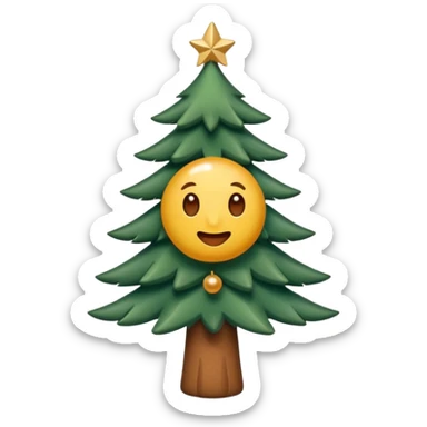 Un emoji représentant un petit sapin stylisé, sans bouche, avec deux grands yeux de biche brillants couleur cannelle. Style minimaliste, mignon et expressif, comme un sticker ou un emoji moderne. Fond parfaitement transparent, haute qualité, bien centré. sticker