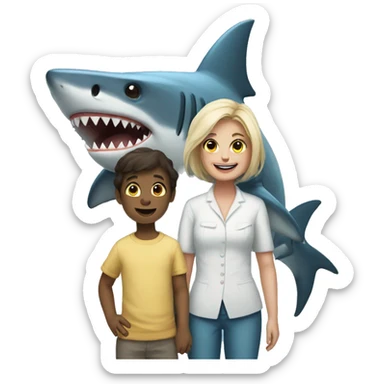 Shark with its shark wife & shark child sticker