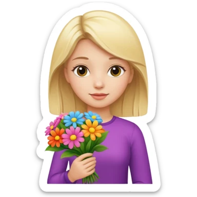 beautiful blonde girl with a bouquet of flowers sticker