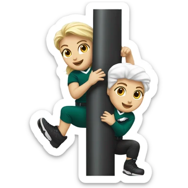 Brunette female and blonde white male who are both eagles fan climbing up a pole sticker