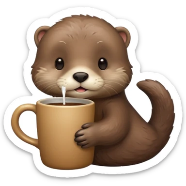 Cute otter drinking from a mug sticker