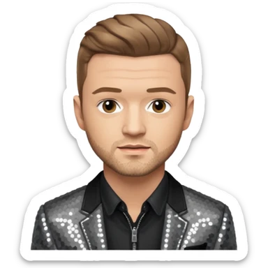 Justin Timberlake with gray sequin jacket, black shirt , light brown hair, light skin sticker