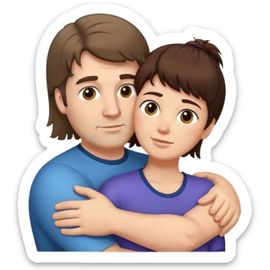 Big tall white man man with mullet hair cut (brown hair) hugging short lady with short dark brown hair sticker