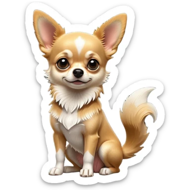 cinematic-[chihuahua dog]-realistic-full-body-sitting-emoji,-tail-resting-loosely-beside-its-paws,-head-tilted-dramatically,-scruffy-[black and tan and white]-fur,-simplified-yet-realistic-focused-features,-highly-detailed,-glowing-with-an-almost-sarcastic-glow sticker