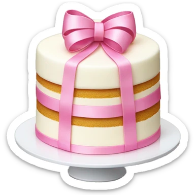 white cake with 3 " floors " and pink ribbons sticker
