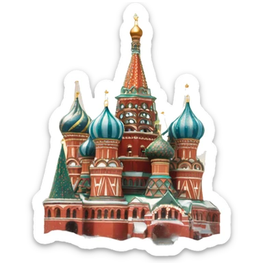 Red square in Moscow with snow flakes and Christmas tree sticker