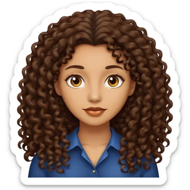 Woman light brown skin long dark curly hair sticker