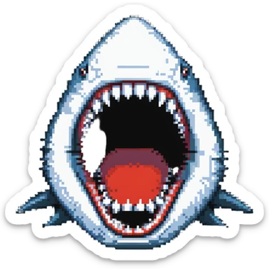 shark face close-up with pointy white teeth in open jaws sticker