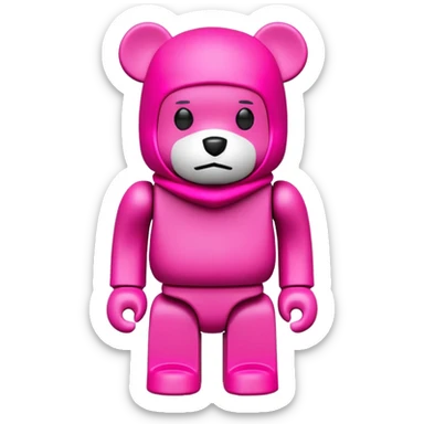 bearbrick toy figure wearing a bright pink balaclava, blocky bear collectible toy sticker