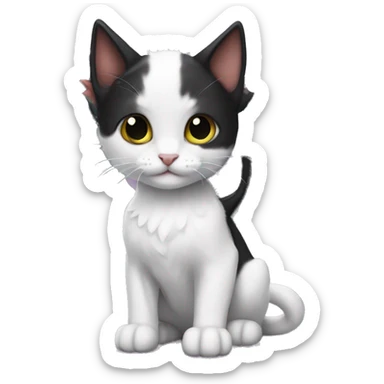 Small black and white kitten with dragon wings sticker