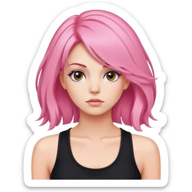 woman with pink blow out hair in a black tank top sticker