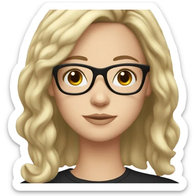 white girl with black shoulder-length hair and glasses sticker