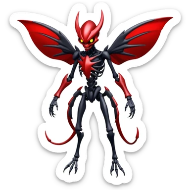 Futuristic skeletal shiny glossy edgy dark shady shadowy evil Scizor-Bisharp-Darkrai-Fakémon-hybrid-creature (full body) with white rib cage  sticker