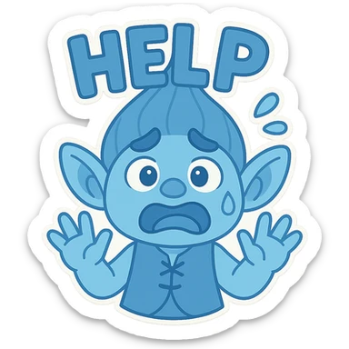 Change the troll character to a blue color scheme while keeping the chibi stickers style and maintaining the transparent background. sticker