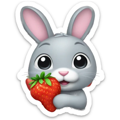 a grey Bunny holding a strawberry sticker