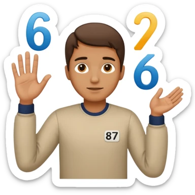 Make a man putting a hand by his sides and a 6 and a 7 beside his head sticker