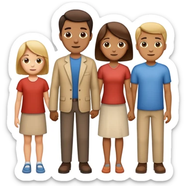 family with one mother, one father, two boys and one girl standing together sticker