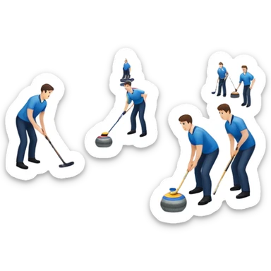 An icon showing a curling match on an indoor ice stadium, with a polished curling stone gliding toward the target and players sweeping. Spectators watch from stands, and flags hang above the rink. Transparent background highlights strategy and focus in the sport of curling. sticker