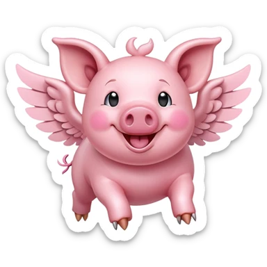smiley face winged flying pig  sticker