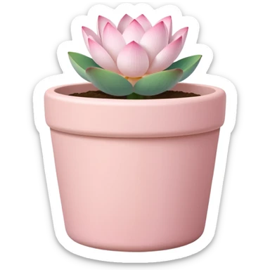 Short, cylindrical ceramic flower pot in pastel pink, containing a lotus flower plant. sticker