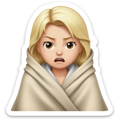 Girl wrapped in blanket angry blonde hair sticker
