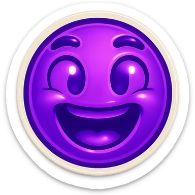 A funny face emote with a neon purple theme, expressing excitement, compact and expressive sticker