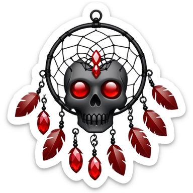 Blood-red, bloody, obsidian-black, edgy, dream catcher, red gemstones, black wires, black threads, big skull in the middle sticker