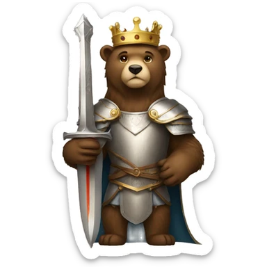 king arthur holding excalibur as a cute bear sticker