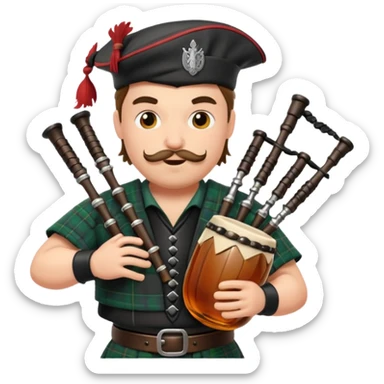 Warrior playing bagpipes chugging whiskey  sticker